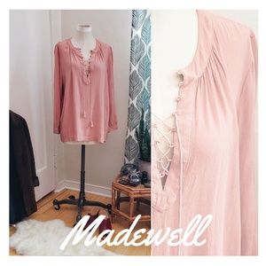 Madewell Pink Lace Up Peasant Blouse